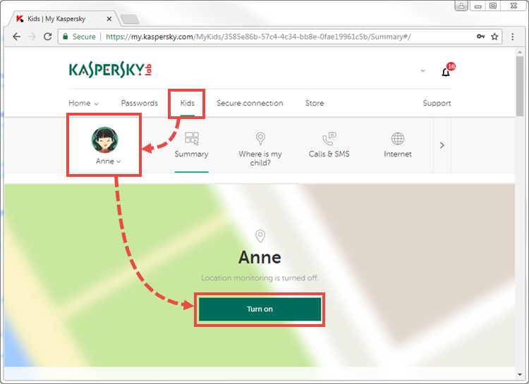 Kaspersky Safe بچه ها با استفاده از My Kaspersky