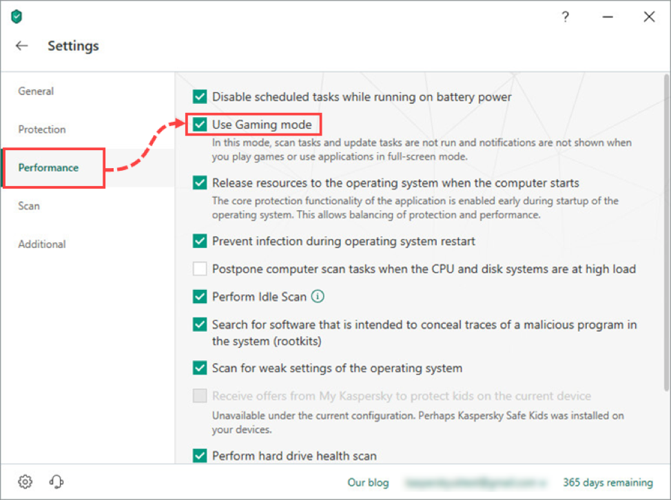  مطمئن شوید که حالت بازی در امنیت اینترنت Kaspersky یا شما. ابر امنیتی کسپرسکی روشن است و تأثیر راه حل امنیتی را بر عملکرد "عرض =" 974 "ارتفاع =" 726 